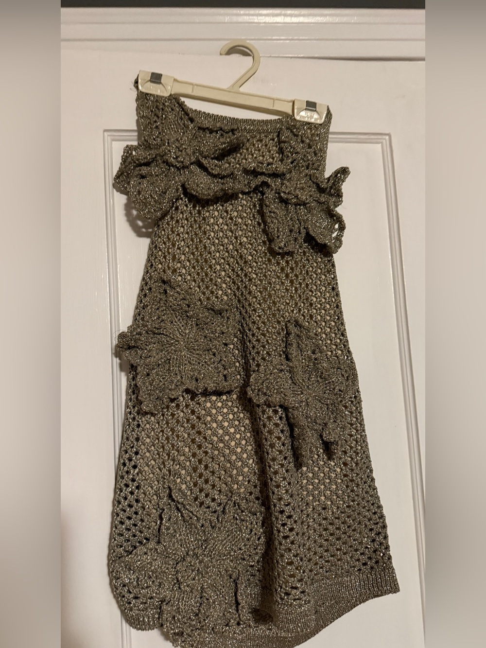 INC International Concepts Tan Metallic Crochet Top, size L